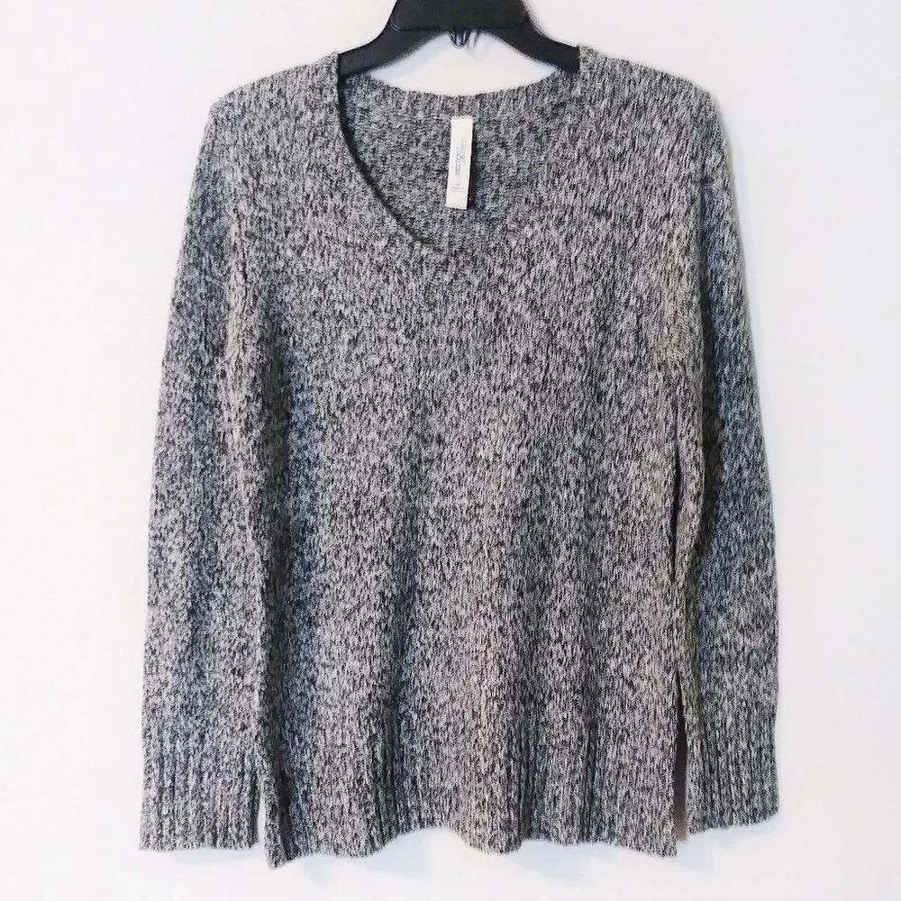LA Blues Womens Grey‎ Marled V-Neck Pullover Sweater Size M Salt and Pepper Knit